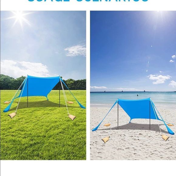 Beach Tent Sun Shelter UPF50+ with Sand Shovel, Ground Pegs and Stability - Picture 2 of 11